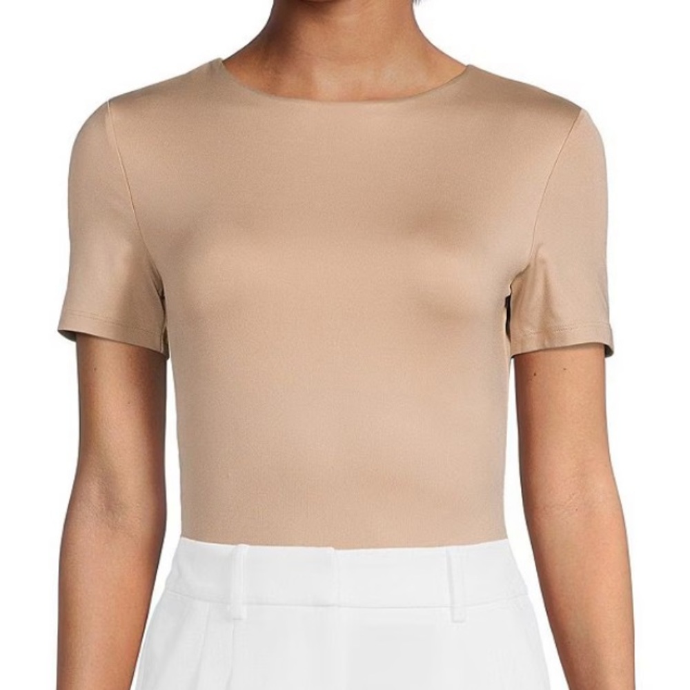 Gianni Bini Short Sleeve, Crew Neck, tan,brown, Bodysuit,Top,Large - Picture 3 of 12